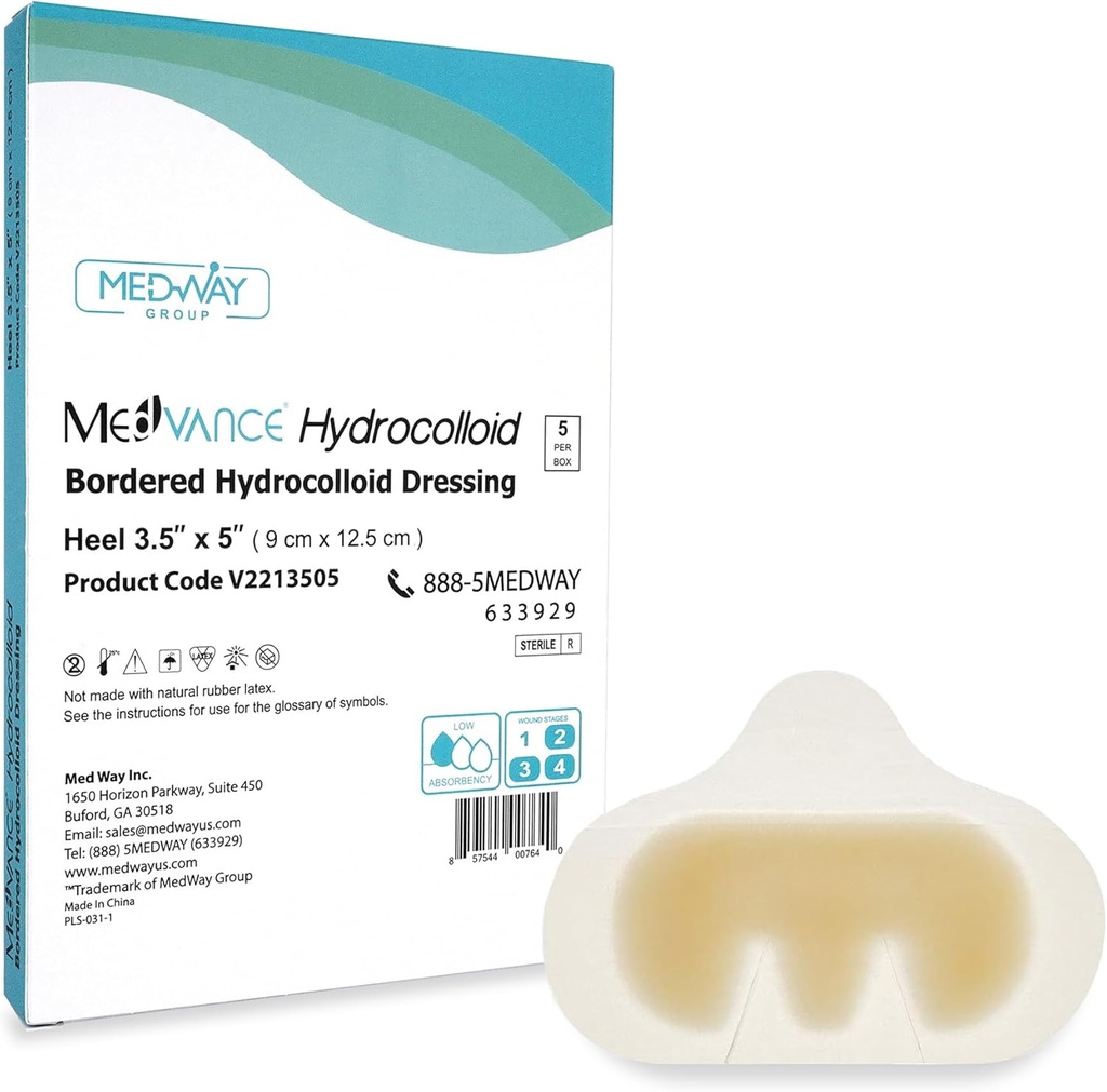 MedVance Hydrocolloid - Bordered Hydrocolloid klesplagg, hæl/elv, 3,5"x5", boks med 5 dressing