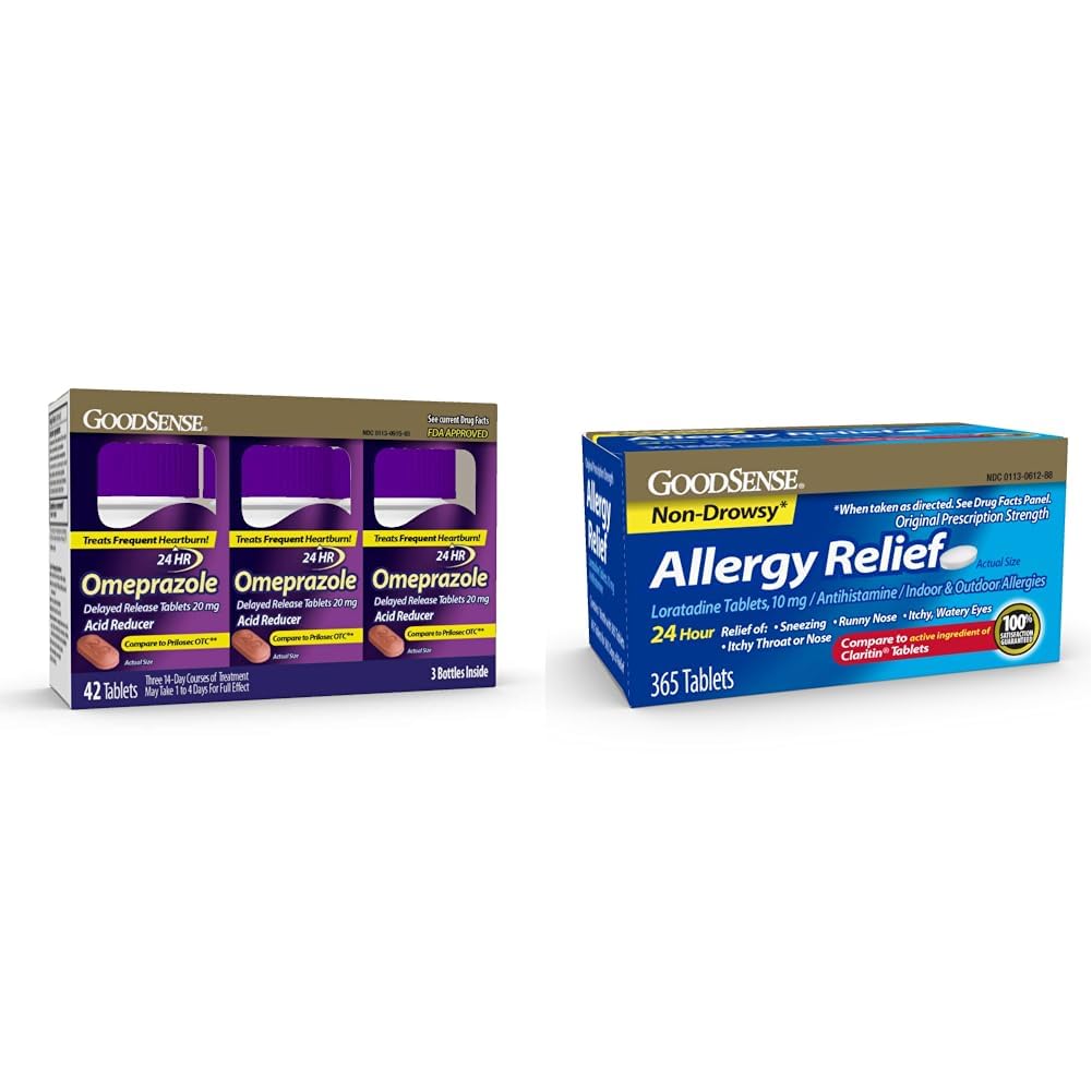 GoodSense Omeprazol Tabletter 20 mg 14 Count Pack 3 & Loratadin Tabletter 10 mg 365 Count Allergy Relief Antihistamin