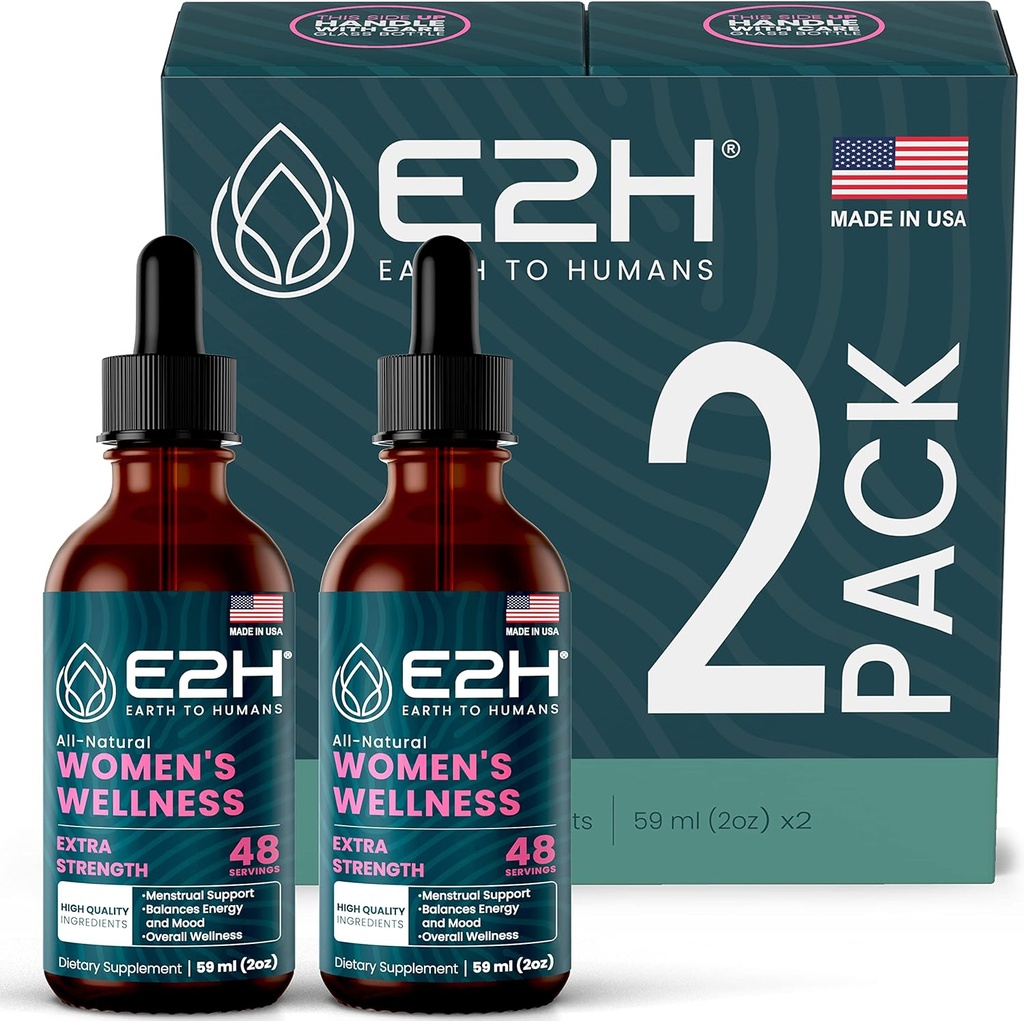 E2H alle naturlige kvinners velvære, hormonbalanse og PMS Relief med svart cohosh, Dong Quai og Licorise Root for Hot Flash Relief (2 flasker)