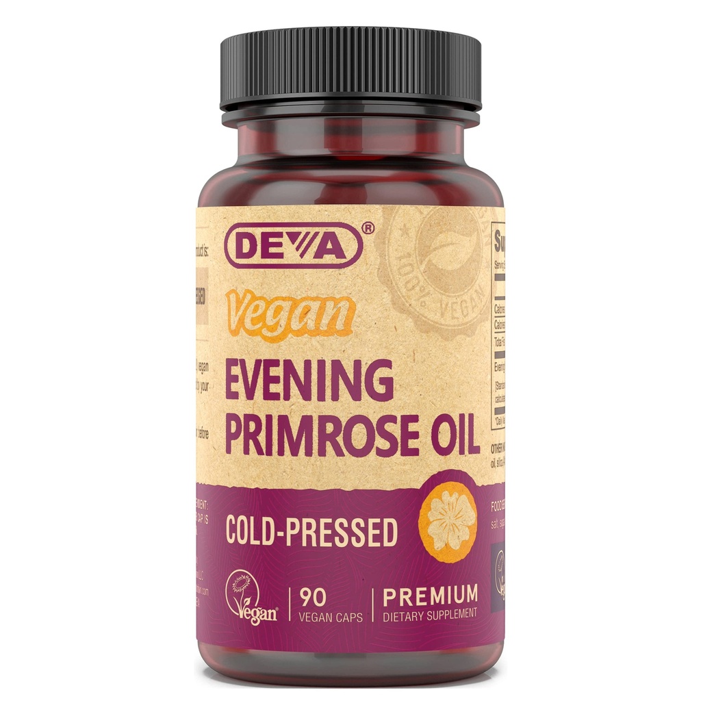 DEVA Vegan Aften Primrose Olje, Kaldpresset, Uraffinert, 90 kapsler, 1-pakke