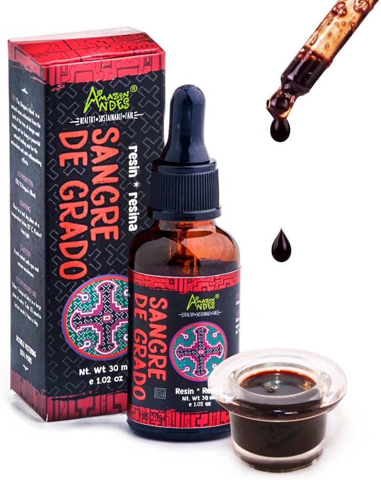 Andes Dragens blod (Sangre de Grado) - 100% Dragens blod - Håndtert fra Croton Lechleri Tree - Ikke-GMO, Wild Crafted & Glutenfri - Støtte Healing Activity - 1,02 Oz / 30ml - Laget i Peru