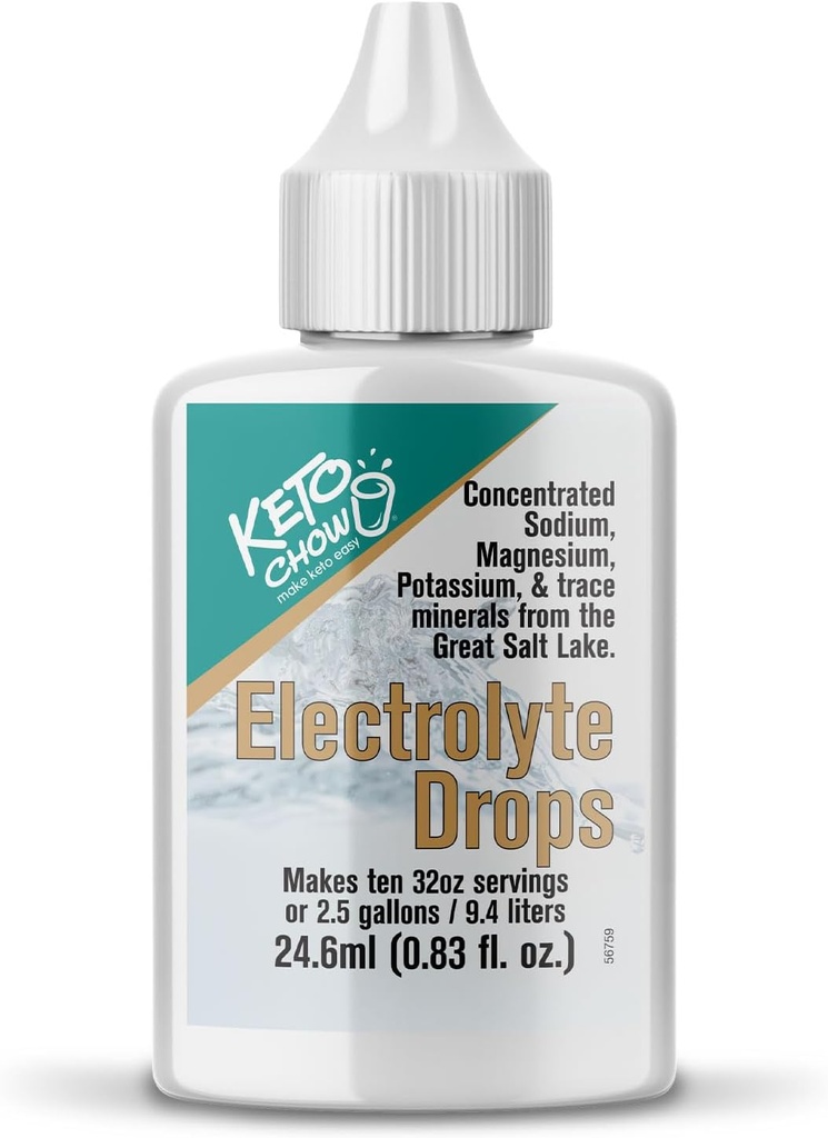Keto Chow Electrolyte Hydration Drops - Keto Dietter & Intermittent Fasting - Immunstøtte - Gluten & Sukker Gratis - Natrium, Magnesium, Kalium & Trace Minerals - Unflavored - 0,83 fl oz