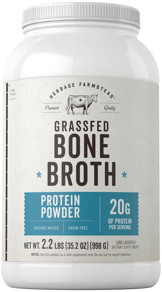 Carlyle Grass Fed Bone Broth Protein pulver | 35,2 oz (2,2 lb) | 20g Protein | Pastur hevet, korn gratis Supplement | Ikke-GMO & Glutenfri | av Herbage Farmstead