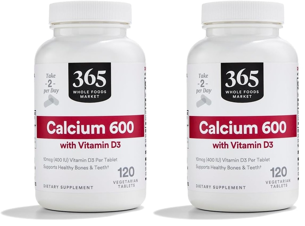 365 av hele matvarer marked kalsium med vitamin D3 tabletter, 120 tel (pakke på 2)