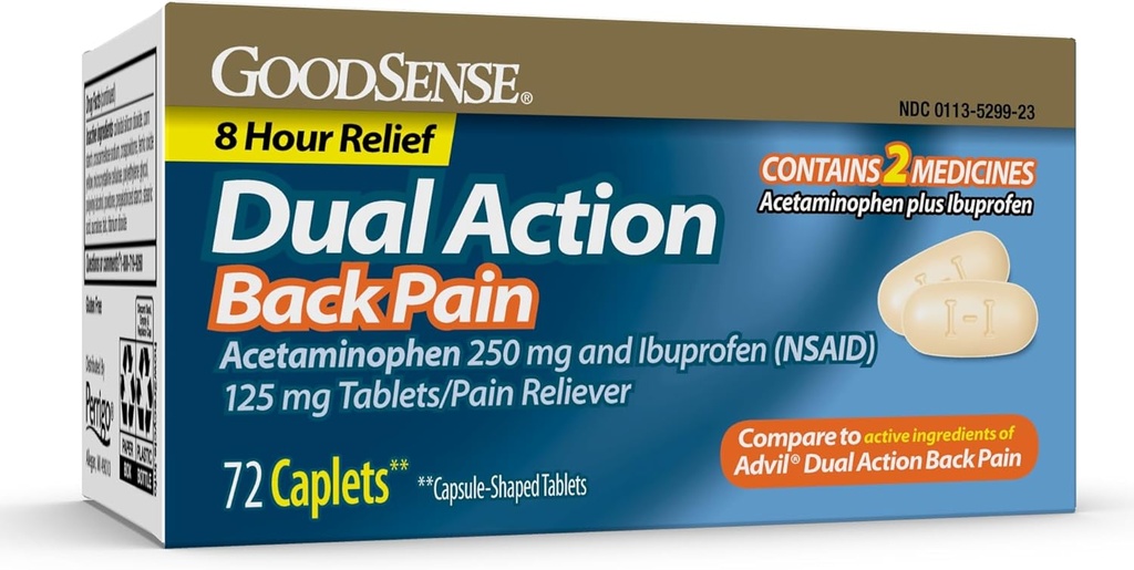 GoodSense Dual Action Acetaminophen og Ibuprofen (NSAID) Tabletter, 250 mg/125 mg, ryggsmerter, 72 teller