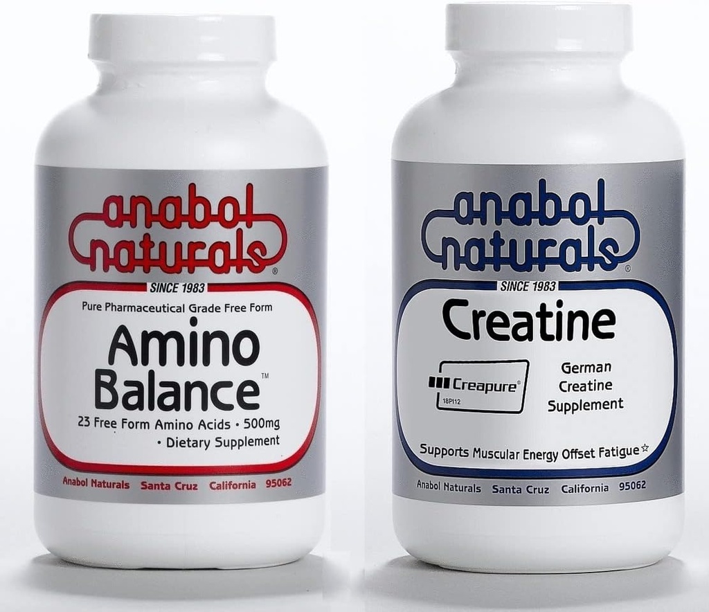Anabol Naturals Energi Stack: Amino Balance 100 gram ren pulver og kreapure kreatin 100 gram ren pulver