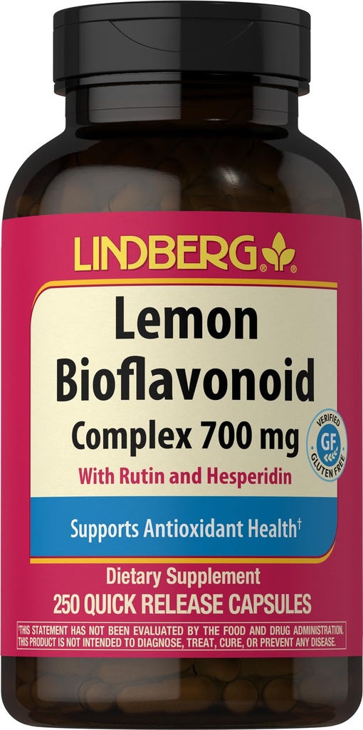 Lindberg Lemon Bioflavonoid Complex | 700 mg | 250 kapsler | Supplement med Rutin og Hesperidin | Ikke-GMO, Glutenfri