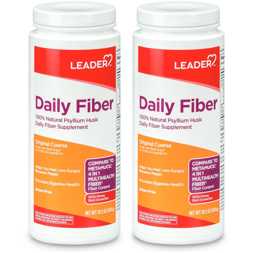 LEADER Psyllium Husk pulver Supplement 4-i-1 Fiber for Digestive Helse, Plant Basert 100% Naturlig Psyllium Husk Daily Fiber, Glutenfri, Ikke-GMO, Sammenlign med Metamucil 20.3 OZ (Pack of 2)
