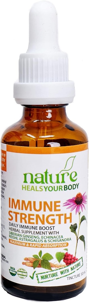 Immunstyrke Herbal Tinktur – Naturlig Daglig Immunitet Booster - Sibir Ginseng | Echinacea | Reishi | Astragalus | Schisandra – Organiske urter (50 ml)