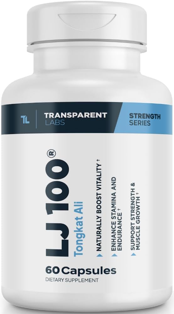 Transparent Labs LJ100 - Eurycoma Longifolia Tongkat Ali Extract 100mg Kapsler for Lean Body Mass, Styrke, og ytelsesforbedring - 60 greve