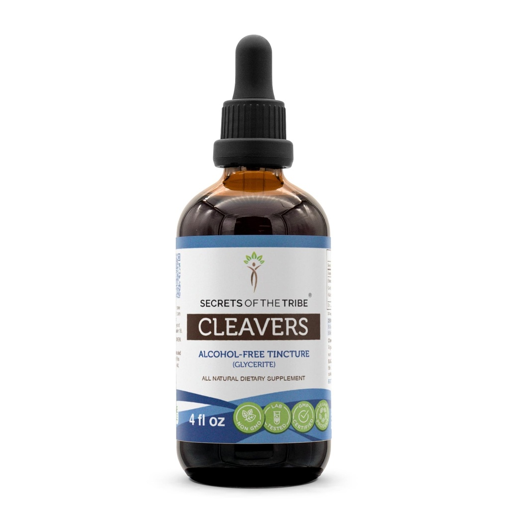 Hemmeligheter av Tribe Cleavers Tinktur alkoholfri flytende ekstrakt, cleavers (Galium aparin) tørket urt (4 FL OZ)