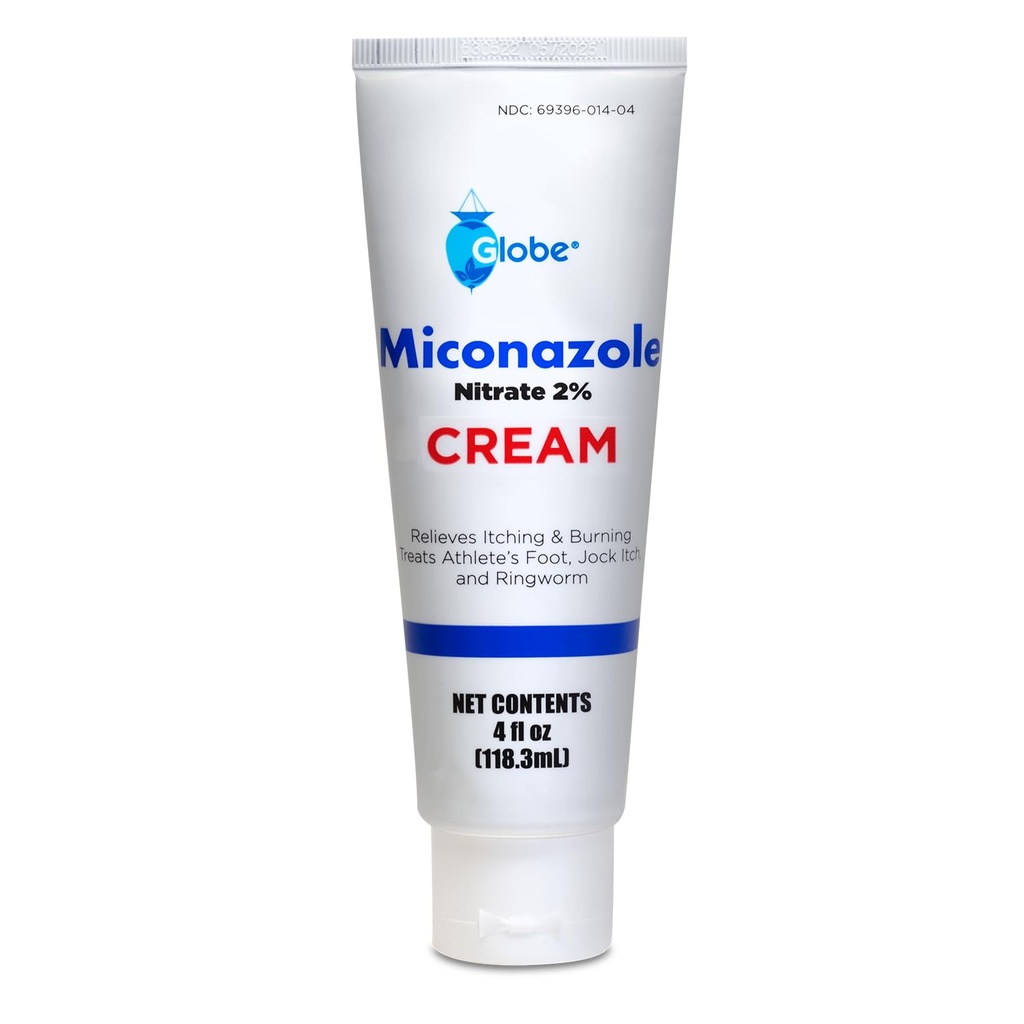 Globe Mikonazol Nitrat 2% Topical Antifungal Krem (4 oz Tube) for Atlete's Fot, Jock Itch, Ringorm Fast-Action Relief - Ekstra styrke formel for kløe, irritasjon og hudbeskyttelse