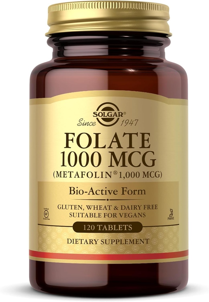 Solgar Folat 1000 mg - 120 tabletter - 1000 mg Bio-Active Metafolin - Vegansk, Glutenfri, Dairy Free, Kosher - 120 Services