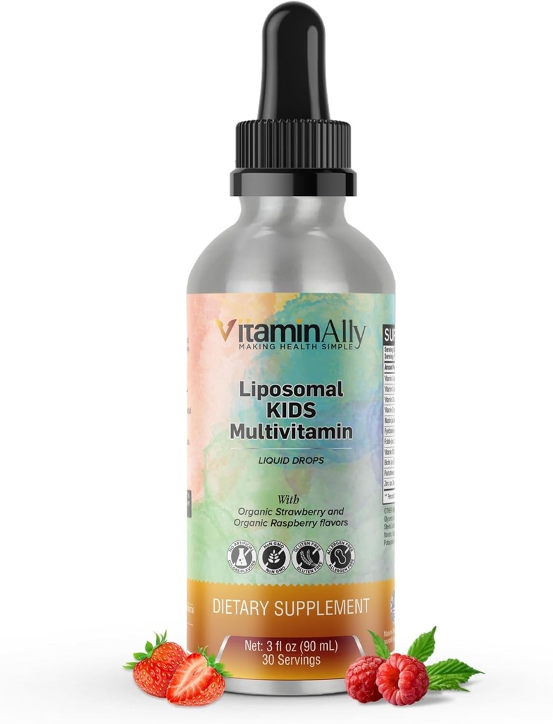 Liposomal Kids Liquid Multivitamin | Non-GMO | Ren | Sukkerfri | Glutenfri | Organic Berry Flavors | Immunstøtte | Bone Health | Overordnet  Well 30 Services | 3 fl oz