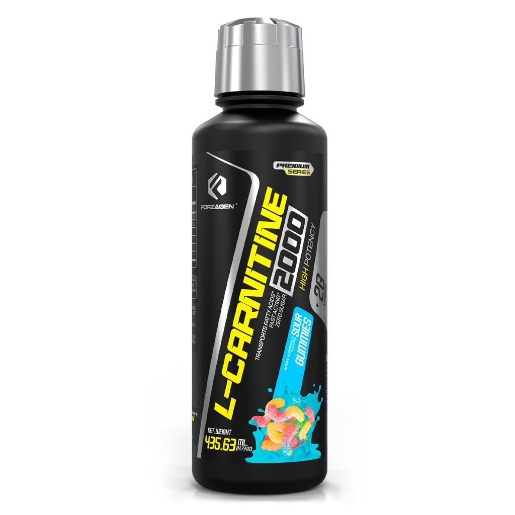 Forzagen L-karnitin 2000 - flytende L karnitin med vitamin B6 | Acetyl L-karnitin | L-tartrat | 30 Serveringer (Sour Gummies)