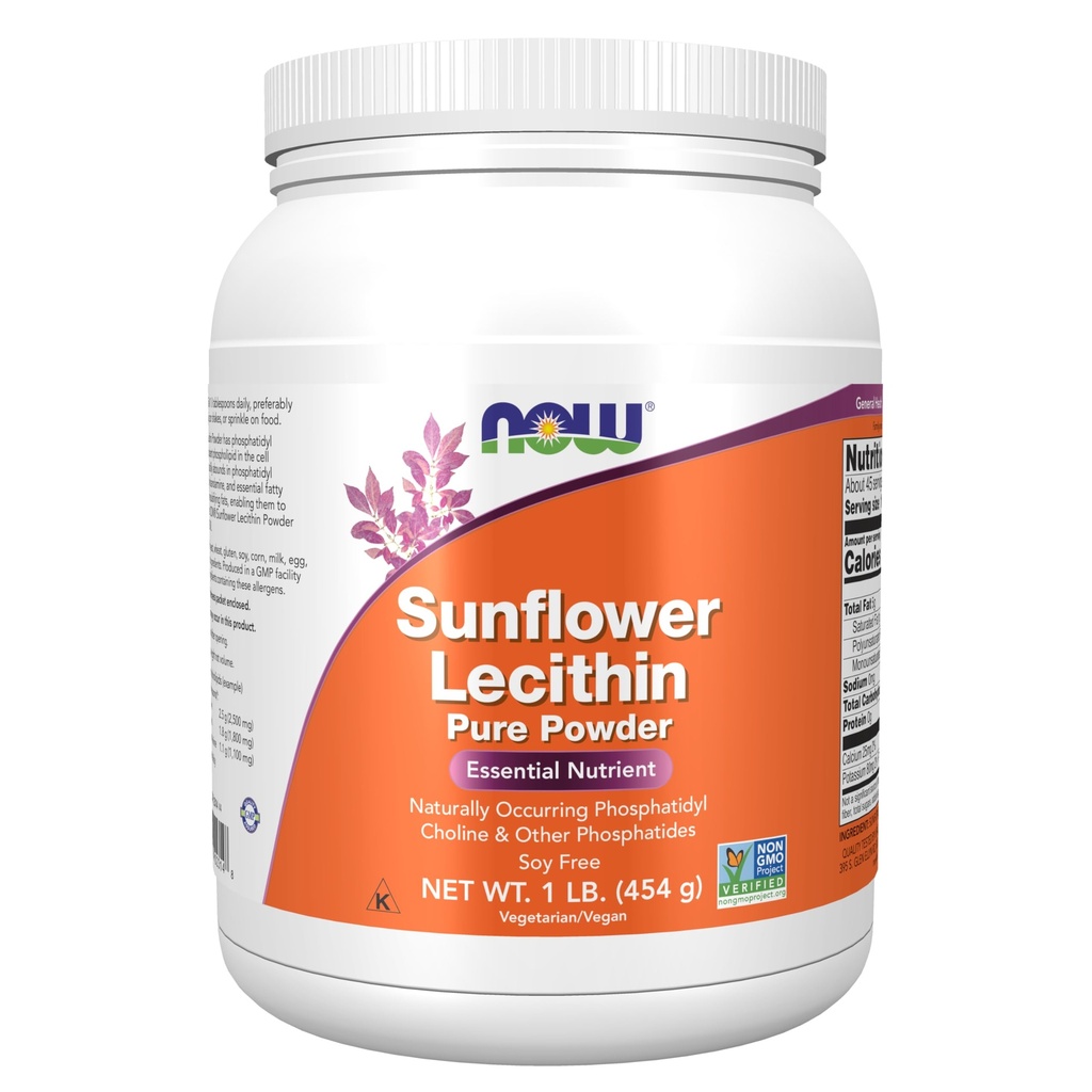 NÅ Mattilskudd, solflower Lecithin med naturlig forekommende fosfatidylkolin og andre fosfatider, pulver, 1-pund