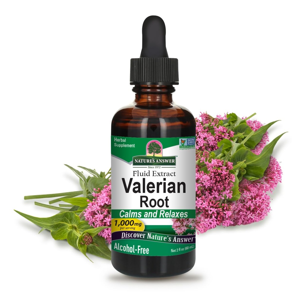 Naturens svar Valerian Root | fremmer hvilefull søvn | Rolige og avslappende | Super Konsentrert 1000 mg | Glutenfri, alkoholfri, Kosher Certified & Vegan 2oz (Pack of 2)