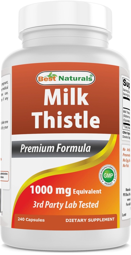 Best Naturals Milk Thistle Extract 1000mg Ekvivalent - 240 kapsler - Ikke-GMO & Glutenfri (240 count (pakke med 1))