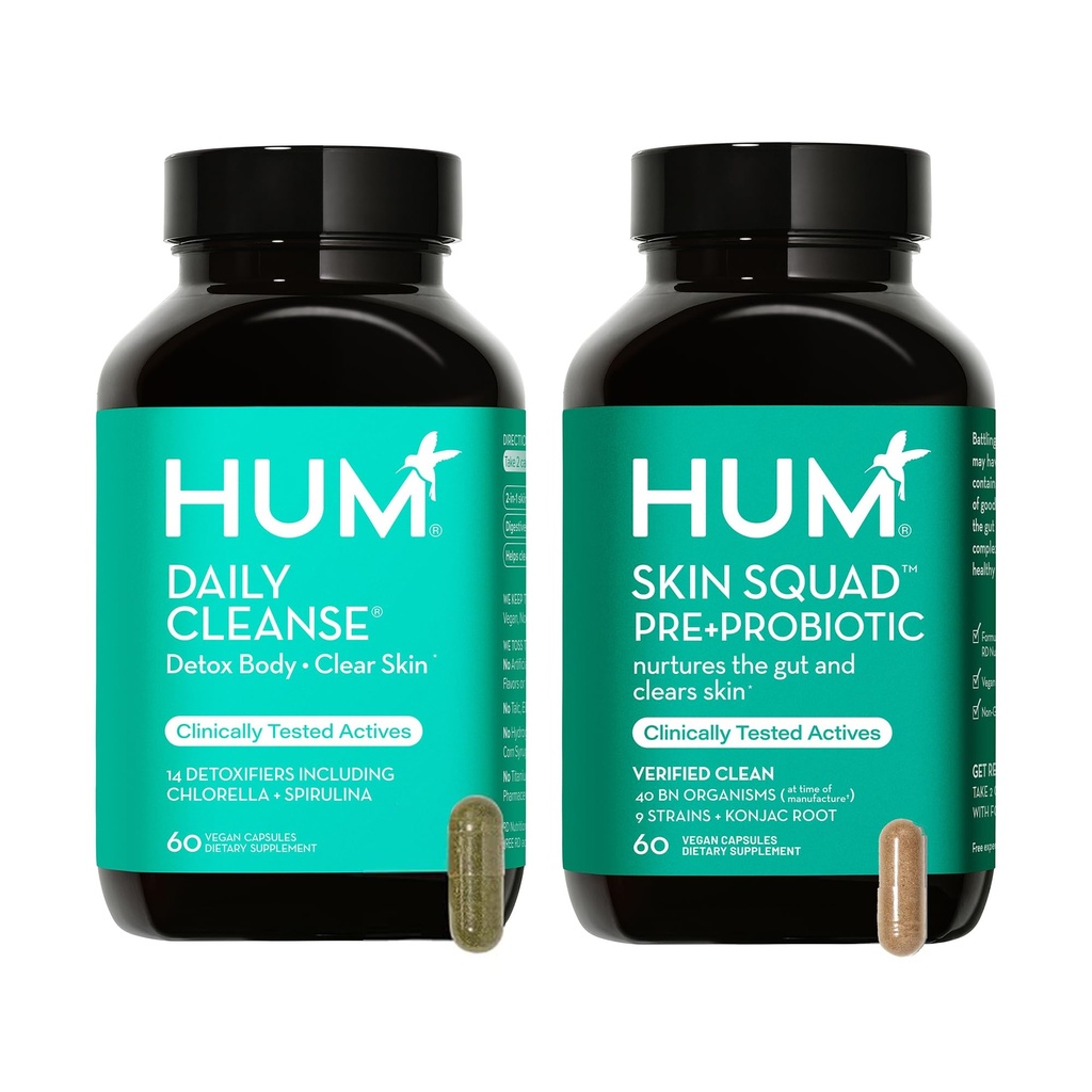 HUM Full huddetox og rensing -Proboitics for problem hud og Acne Breakouts wimrh organisk algae, avgiftsgivende urter, hudsquad og daglig rensing