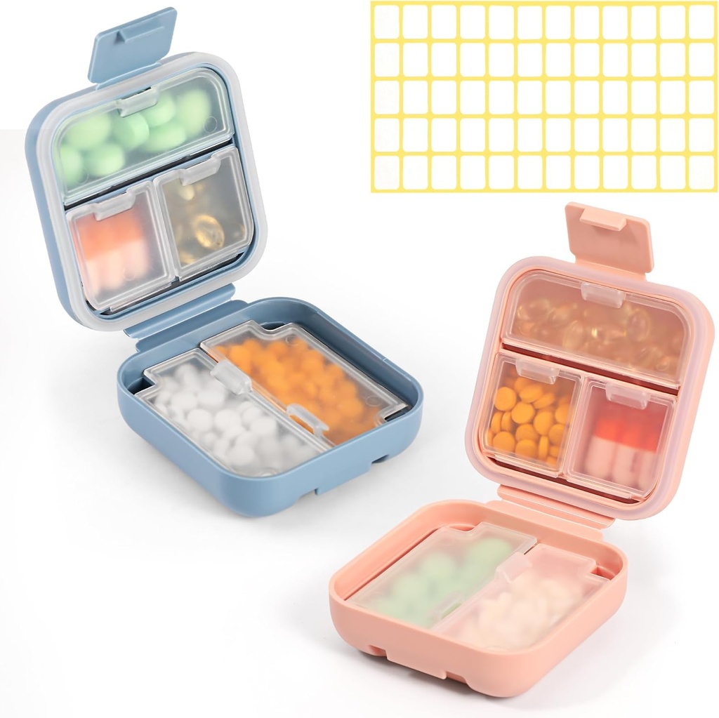 Dynippy Daily Pill Organizer 5 Sammenligninger Bærbar Moisture bevis liten pille tilfelle for Pocket Purse reisepille Box Bærbar medisin Fish Oil Holder Container (Blue Pink)