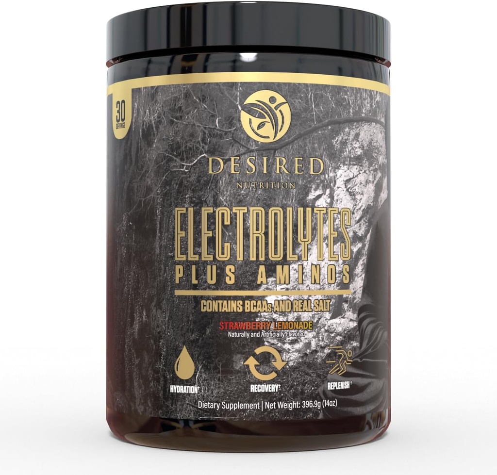 Electrolytes Plus Amino Electrolytes Plus Amino Recovery drikke pulver, komplett hydrasjon og aminosyrer / BCAA, Jordbær sitronade (30 serveringer)
