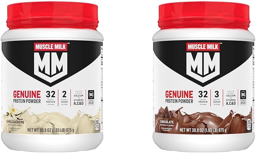 Muskelmelk Ekte proteinpulver Bundle, Vanilla Crème 1,93 pund 12 serveringer 32 g protein 2g sukker og sjokolade 1,93 pund 12 serveringer 32g protein 3g sukker