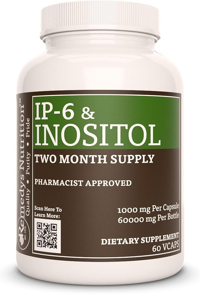 Remedys ernæring IP6 (heksafosfat) med inositol, kalsium og magnesium | 1000 mg kosttilskudd | To måneders forsyning