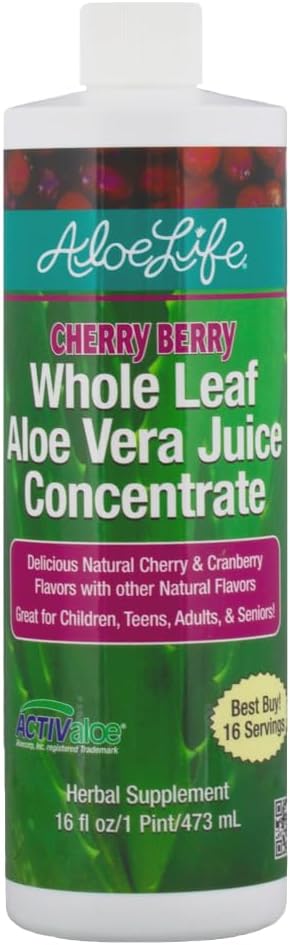 Aloe Life - Hele Leaf Aloe Vera Juice, Certified Organic, Glutenfri (Cherry Berry, 16 oz)