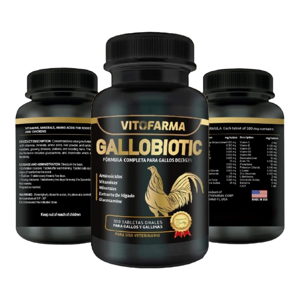 Gallobiotisk naturlig multivitamin for Rooster, Hens - 100 tabletter | Vitamina Completas para Gallos