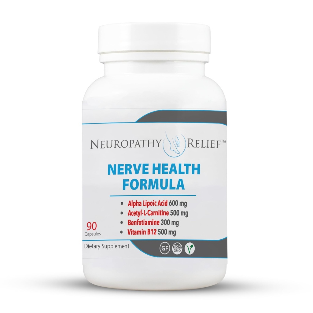 Neuropathy ReliefTM Nerve Helse Formula - Avansert støtte med Alfa Lipoic Acetyl-L-Carnitine, Benfotiamin og vitamin B12-90 Kapsler