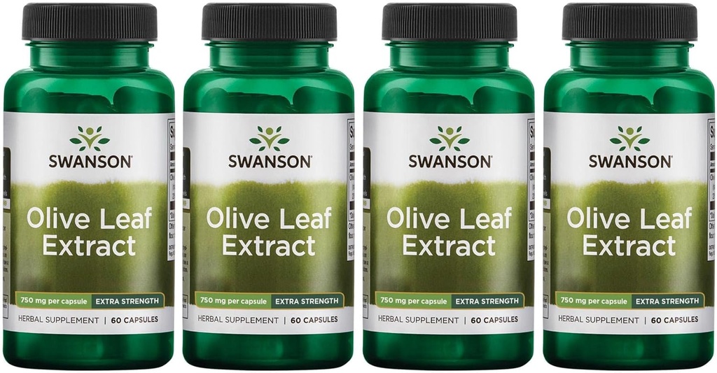 Swanson Olive Leaf Extract Kapsler med 20% Oleuropein - (60 Kapsler, 750 mg Hver) 4 Pakke