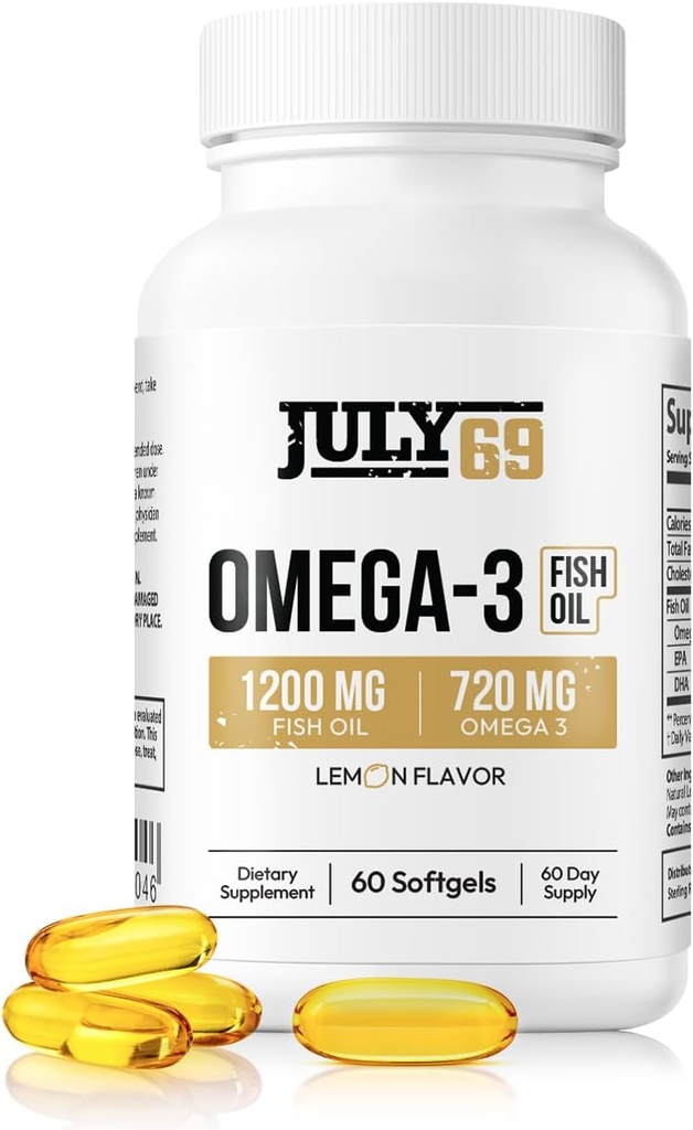 Omega 3 Fiskeolje - 1200 MG Fiskeolje, 720 MG Omega 3, sitronflavor, 60 Softgels, naturlige EPA-DHA Softgels for styrke og helse, høy styrke, støtte for kvinner og menn