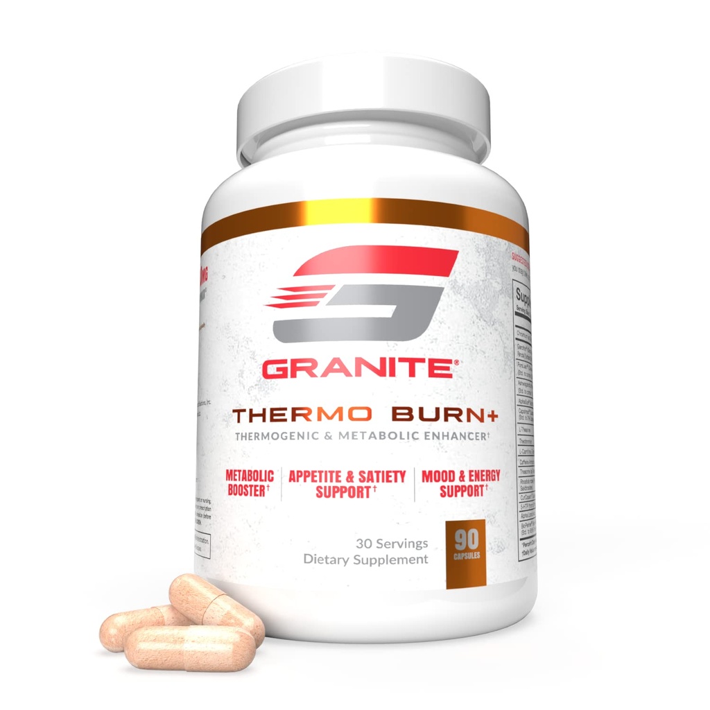 Granite Thermo Burn, Ny avansert formel for termogene, Metabolske, Mood & Appetite Støtte med Alpha GPC, Teobromin, & 5-HTP, 90 kapsler