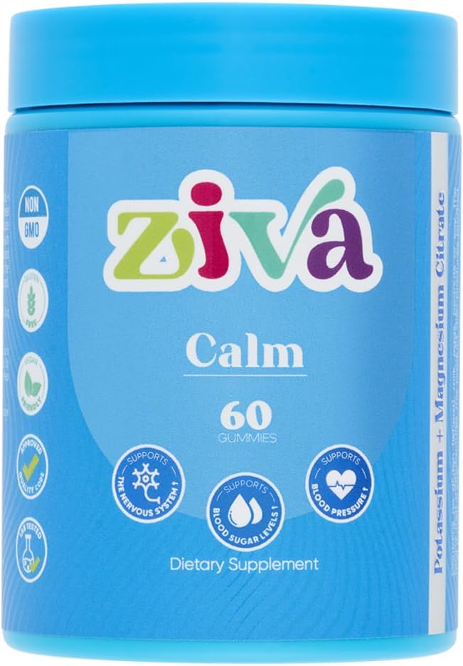 Ziva Calm Gummies – Kalium Citrat & Magnesium Citrat Supplement for avslapping, stress relief og muskel støtte – 60 Teller