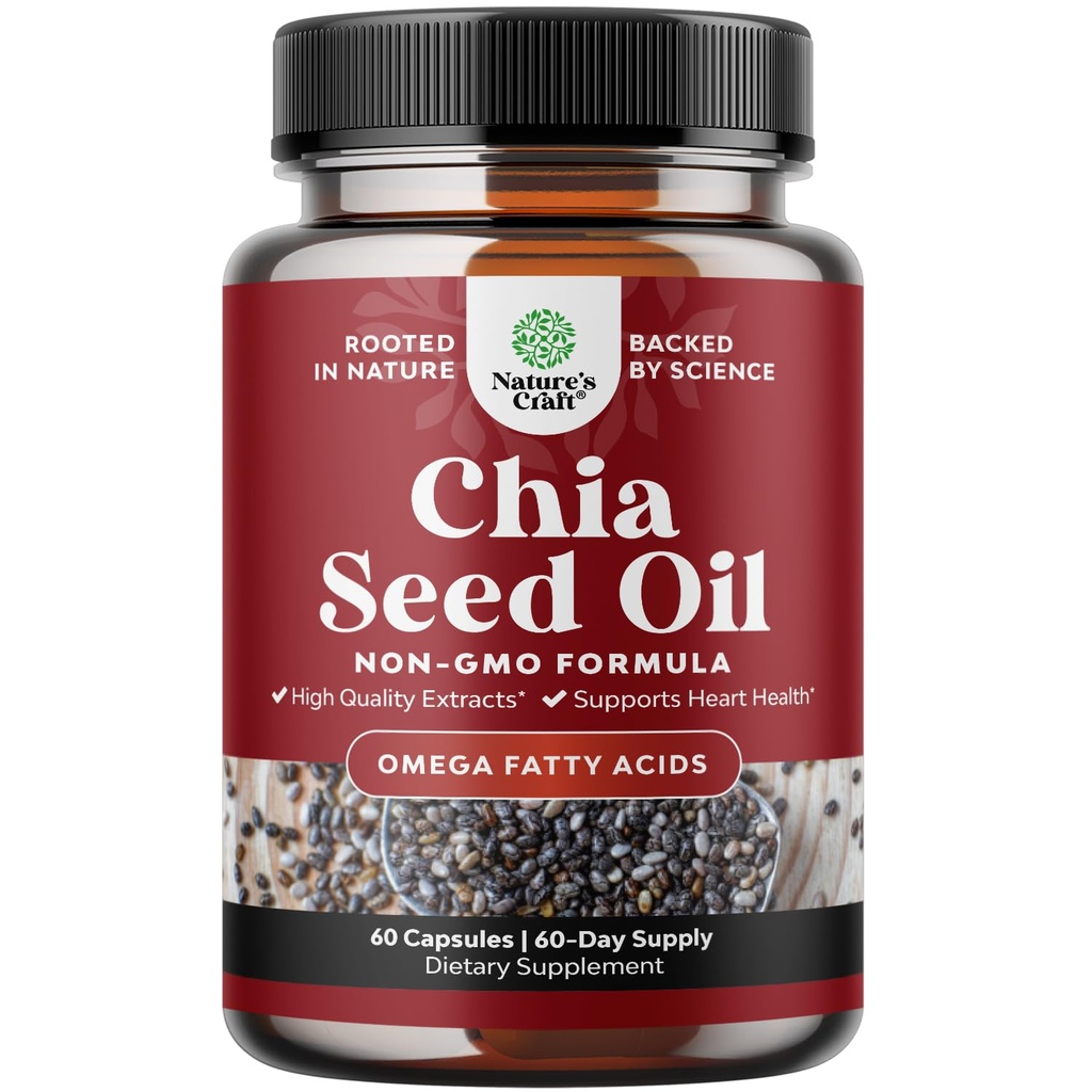 Chia Seed Oil Extract Capsules - Plant Basert Omega 3 6 9 Supplement og daglige Fiber Capsules for voksne Digestive og immun støtte og hjertehelse - Omega 3 Fatty Acids Supplement for menn og kvinner