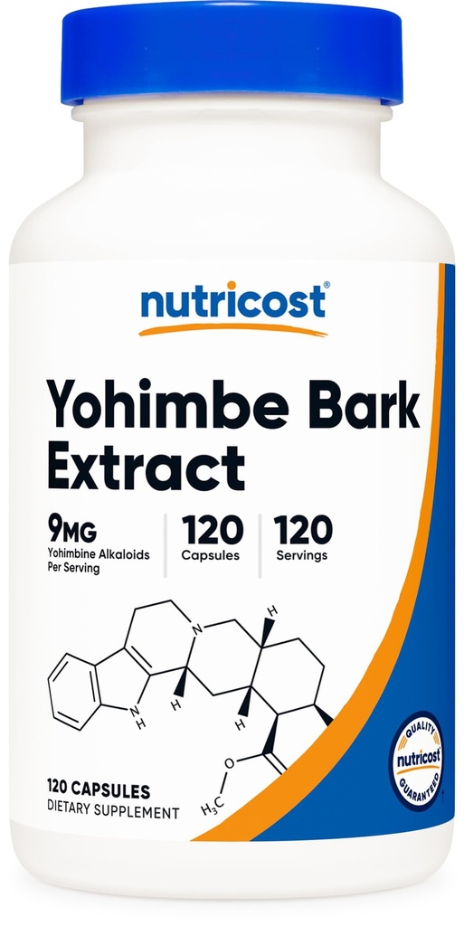 Nutricost Yohimbe Bark Extract 450 mg (9mg Yohimbine Alkaloids), 120 kapsler - Ekstra styrke, Glutenfri, Ikke-GMO