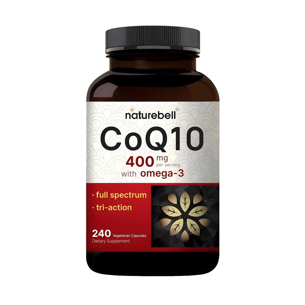 NatureBell CoQ10 400mg med Omega-3-240 kapsler - Antioksidant Supplement for hjerte og energi helse støtte - støtter Cellular Energy* - Ekstra styrke Coenzym Q10