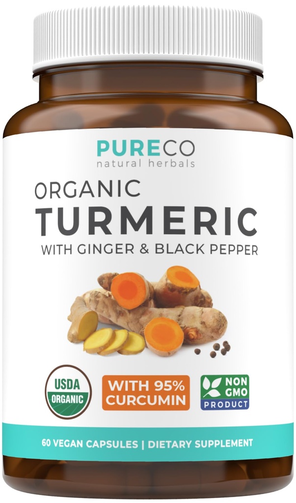 Organic ginger svart pepper Supplement - høy potens organisk gurkemeie curcumin kapsler med Ginger og svart pepper for forbedrede fordeler og absorpsjon - Vegan & ikke-GMO (1 måneds forsyning)