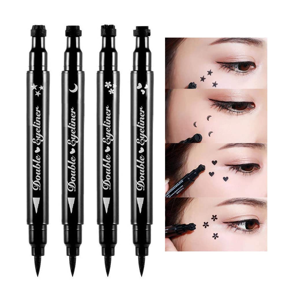 BINGBRUSH Double-sidet flytende Stamp Eyeliner Penn, Ansiktsstempler Makeup Ekstremt svart Vanntett Slim Gel Felt Tips Høy Svart Pigment Flytende Eyeliner & Seal (svart)