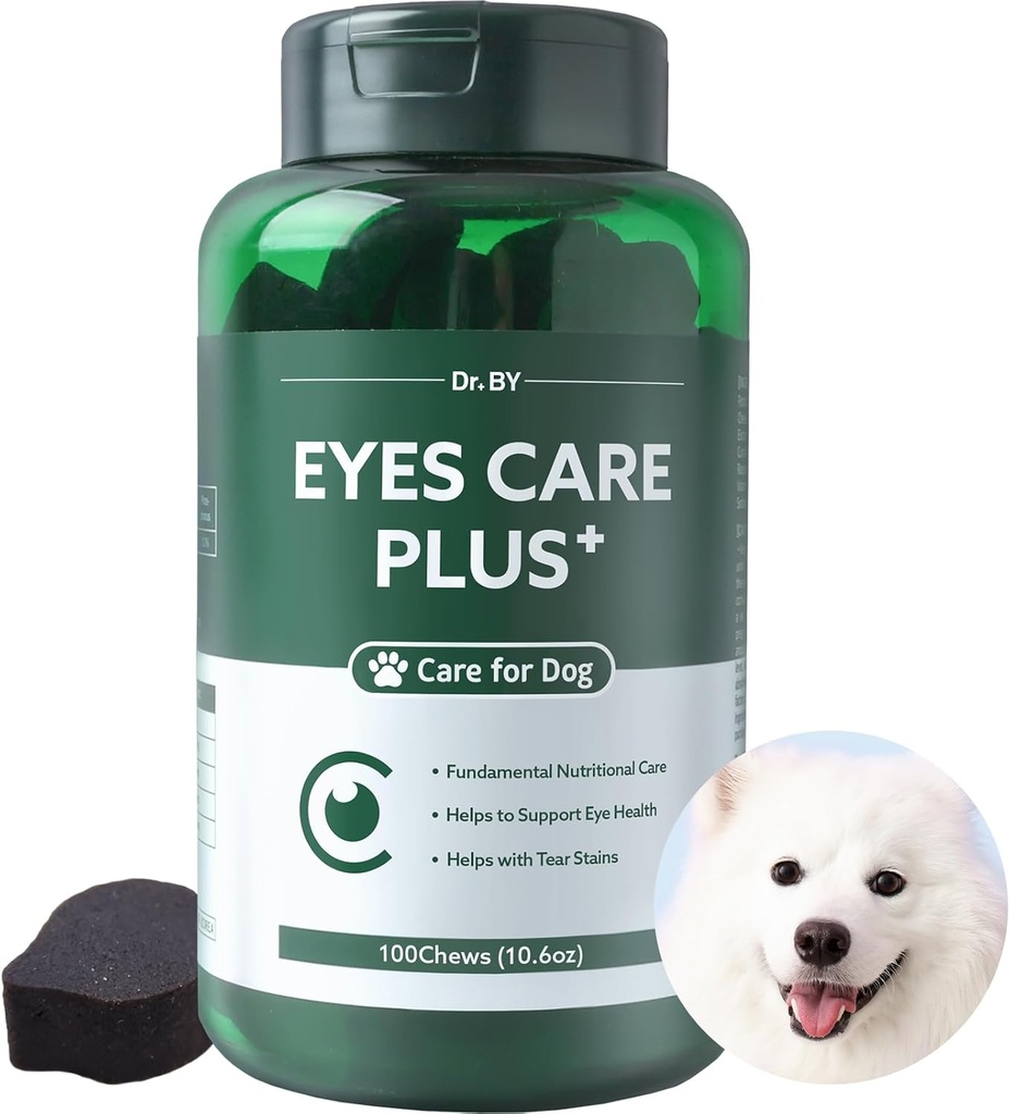 Dr.by Eyes Care Plus Dog Tear Stain Supplerende Øyedråper for hunder Øye Helse Støtte med Melk Thistle Lutein Beta Carotene - 100 Myke Chews
