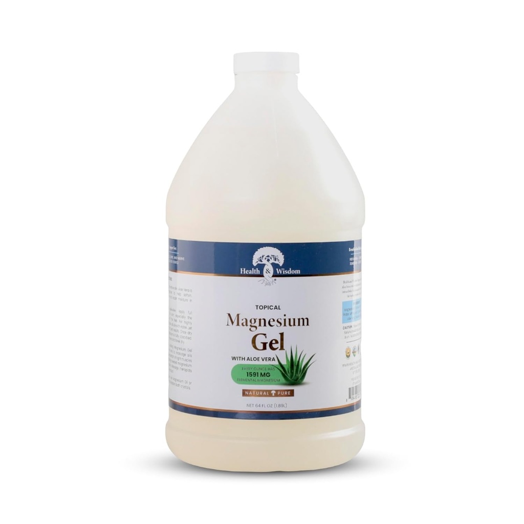 Helse og visdom Rent Magnesium Gel med Seaweed Extract og Aloe Vera - Topisk Muskel & Felles Relief- Naturlig og ren hud & Scalp Moisturizing - Forbedret absorpsjon - 64 Fl oz