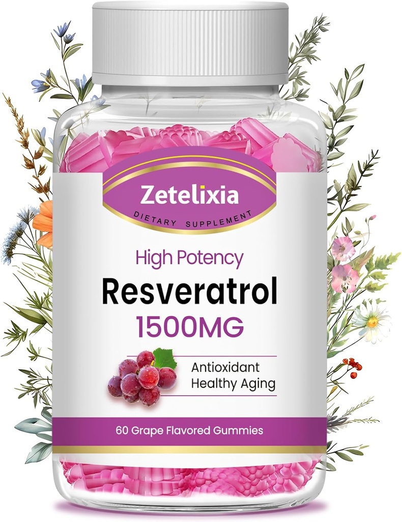 Sukkerfri Resveratrol Gummies - høy renhet Resveratrol Supplement for antioksidant, sunn aldring, hud, hjerne, organisk - 60 Gummies