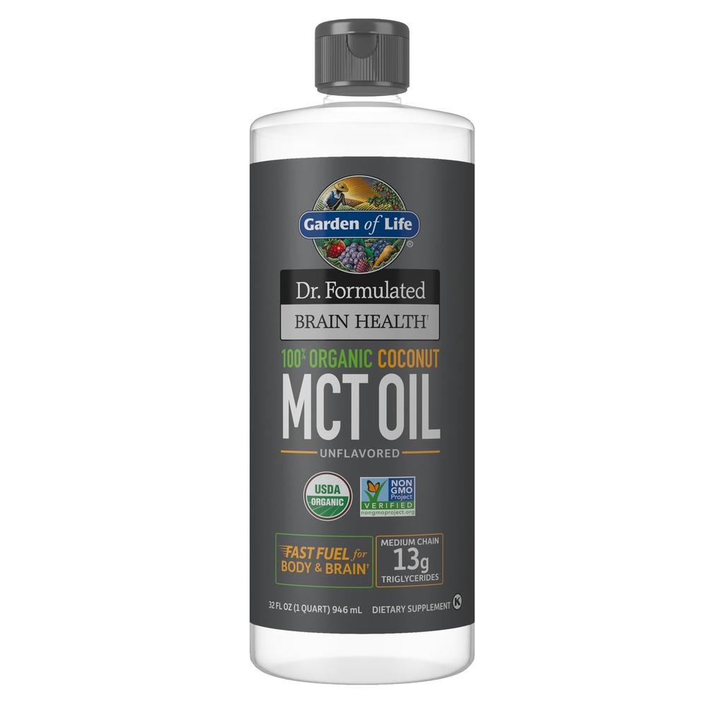 Livshage Dr. Formulert Hjerne Helse 100% organisk kokosnøtt MCT Olje 32 fl oz Unflavored, 13g MCTs, Kropp & Brain Drivstoff, sertifisert ikke-GMO Vegansk & Glutenfri, Heksanfri