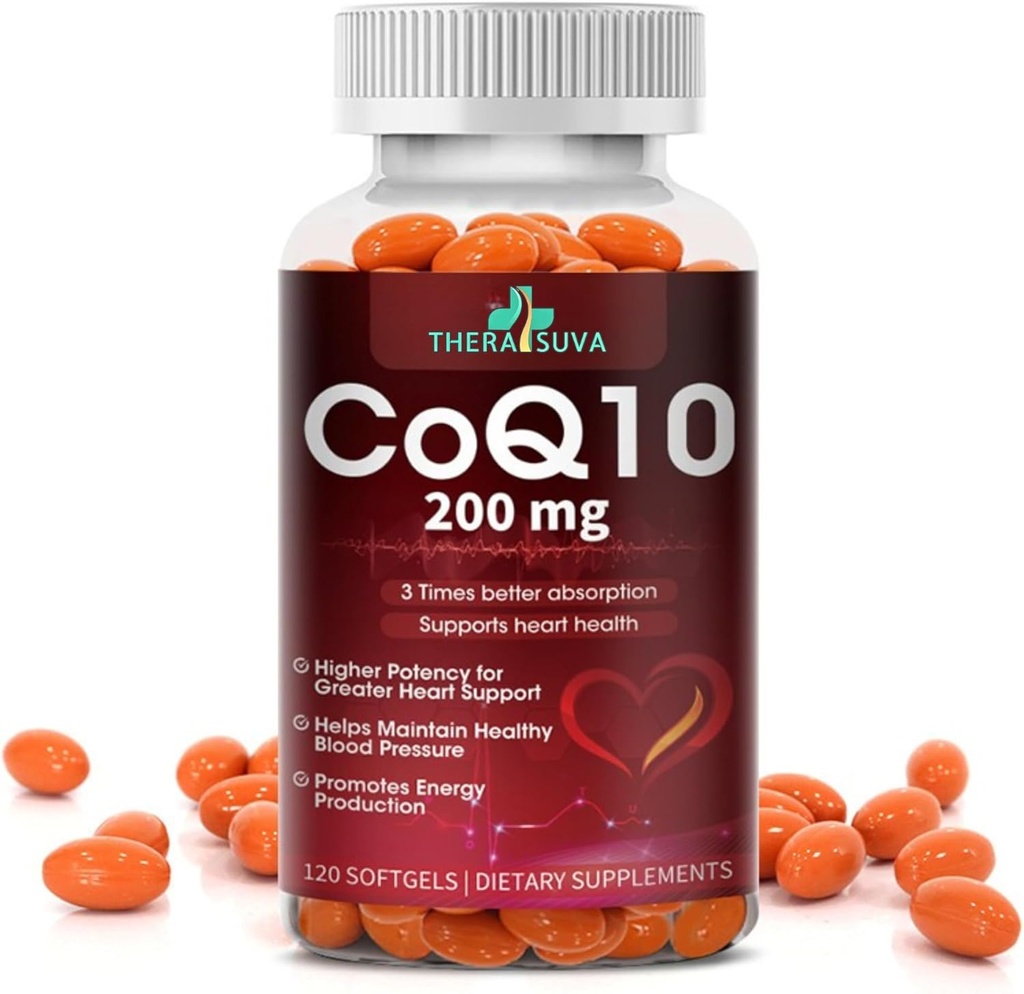 Høyabsorpsjon CoQ10 200 mg – Glutenfri softgels for hjerte, utholdenhet og hjernestøtte - 60-dagers forsyning, 120 teller