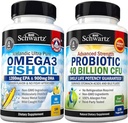 Trippel styrke Omega 3 Fish Oil Softgels (2 måneders forsyning) Plus 40 milliarder CFU daglig probiotiske kosttilskudd (2 måneders forsyning)