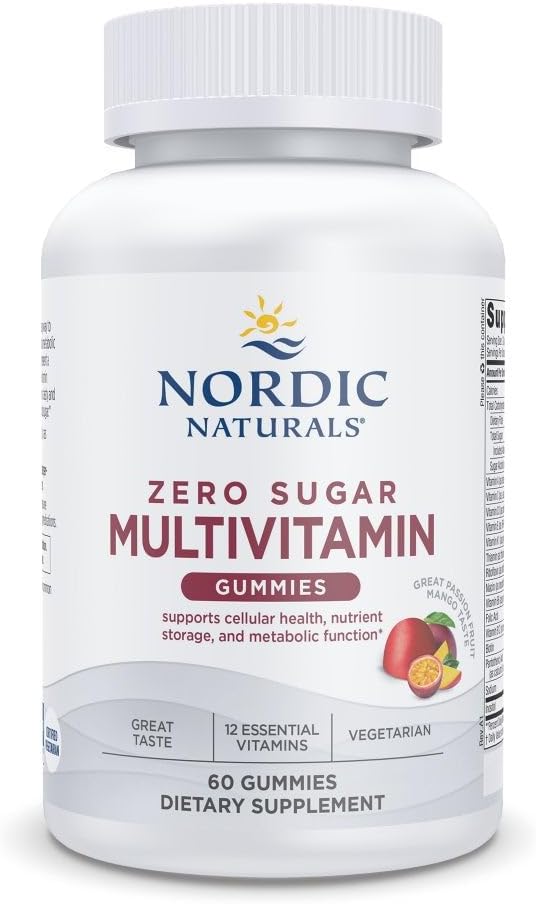 Nordic Naturals Zero Sugar Multi Gummies - Vegetarisk Multivitamin Supplement - Passionfrukt Mango - 60 Pectin-Based Gummies - 12 essensielle vitaminer for voksne - Ikke-GMO - 30 Serveringer