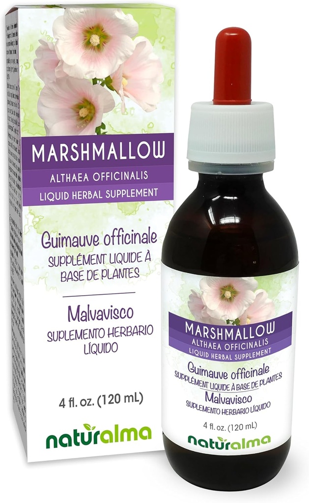 Naturalma Marshmallow (Althaea officinalis) Root alkohol-fri tinktur - 4 floz flytende ekstrakt i dråper - Herbal Supplement - Vegan