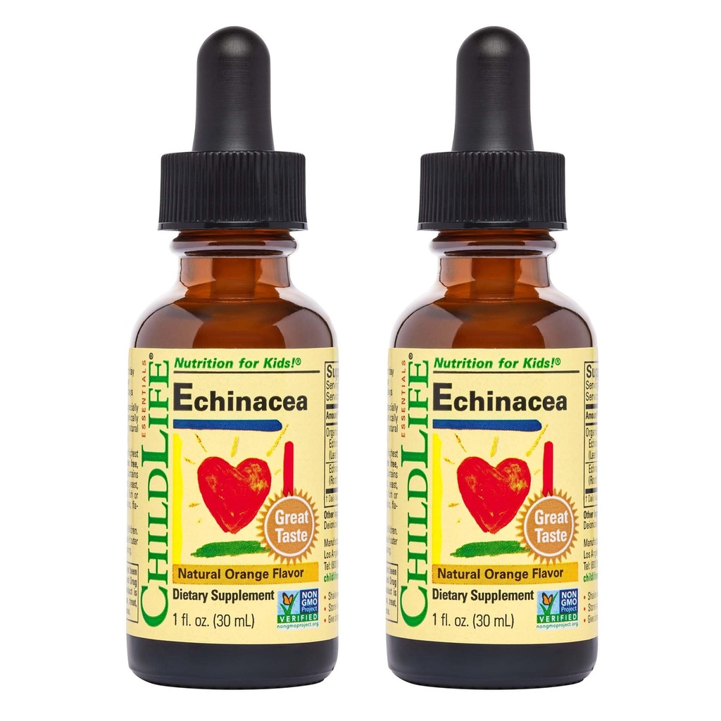 CHILDLIFE ESSENTIALS Echinacea for barn - Kids Echinacea dropper, flytende tinktur, alkoholfri kosttilskudd for babyer, tilhengere, barn - naturlig oransje, 1 fl Oz (pakke med 2)