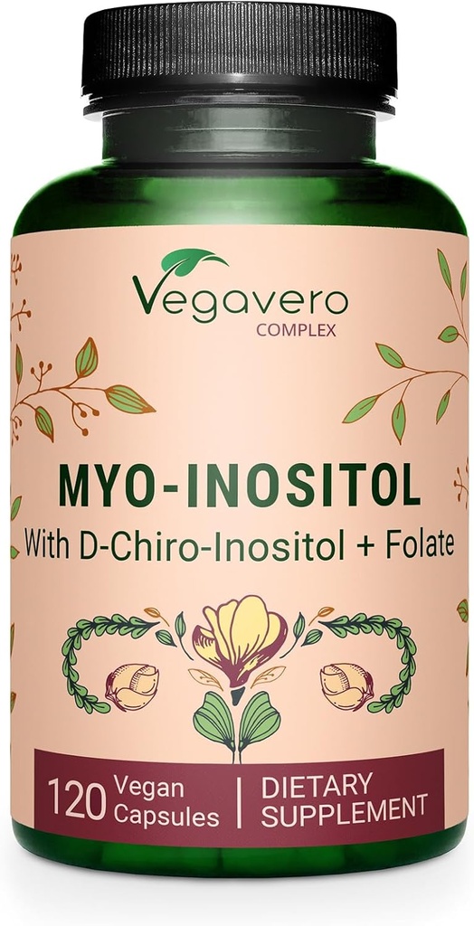 Vegavero Myo-Inositol & D-Chiro Inositol  Hormone Hormon Balance & Ovarian støtte | med Folate, Resveratrol, CoQ10 | 40:1 Forhold | Lab-Tested | 120 Caps
