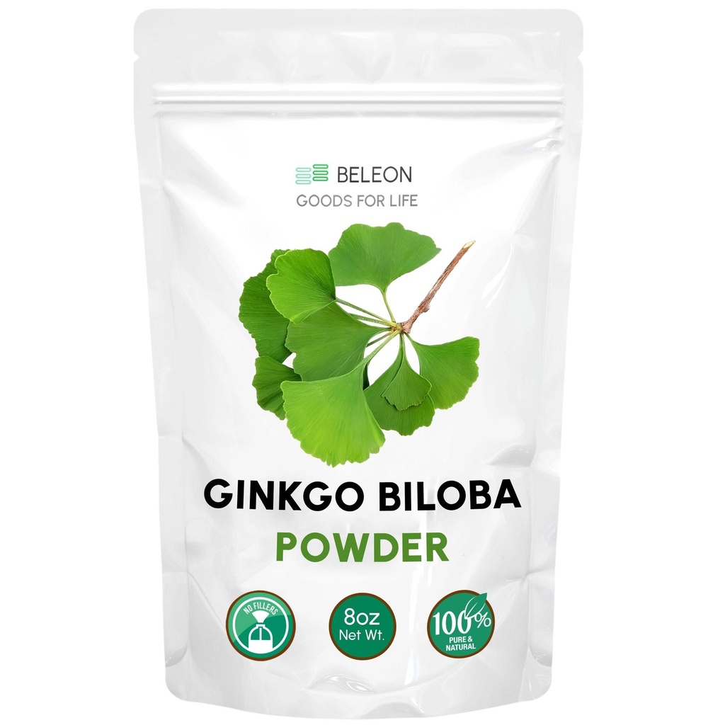 Ginkgo Biloba pulver 8 oz - Pure Natural Supplement, Brain Support, Mental Alerthet, Filler Gratis